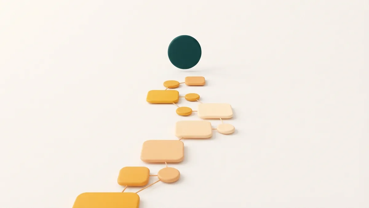 Focused bio link path Simple warm-toned path leading toward one deep teal goal circle