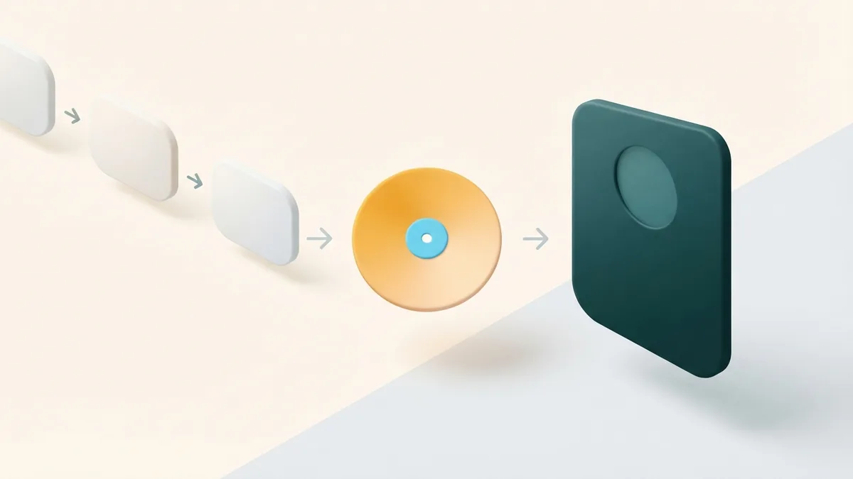 Linked rounded cards showing steps for adding music to a profile