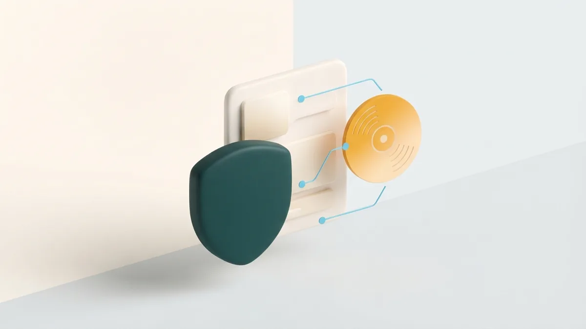Abstract shield protecting a profile card with a music link