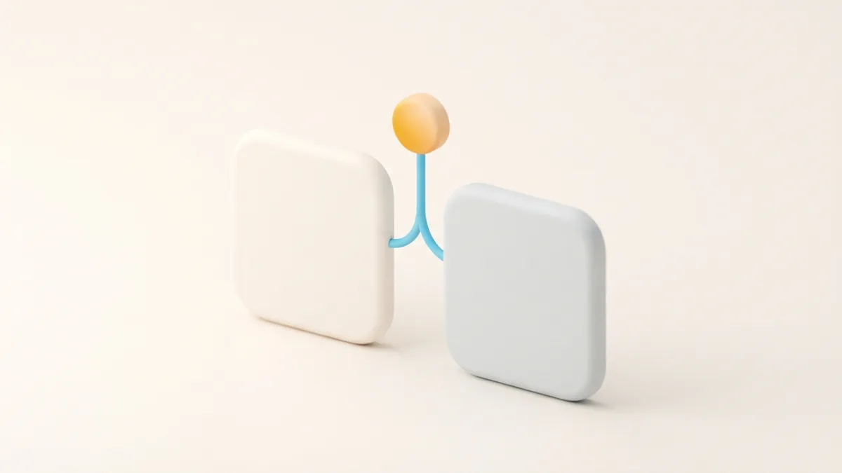 Abstract paired surfaces linked to show mobile and desktop profile access