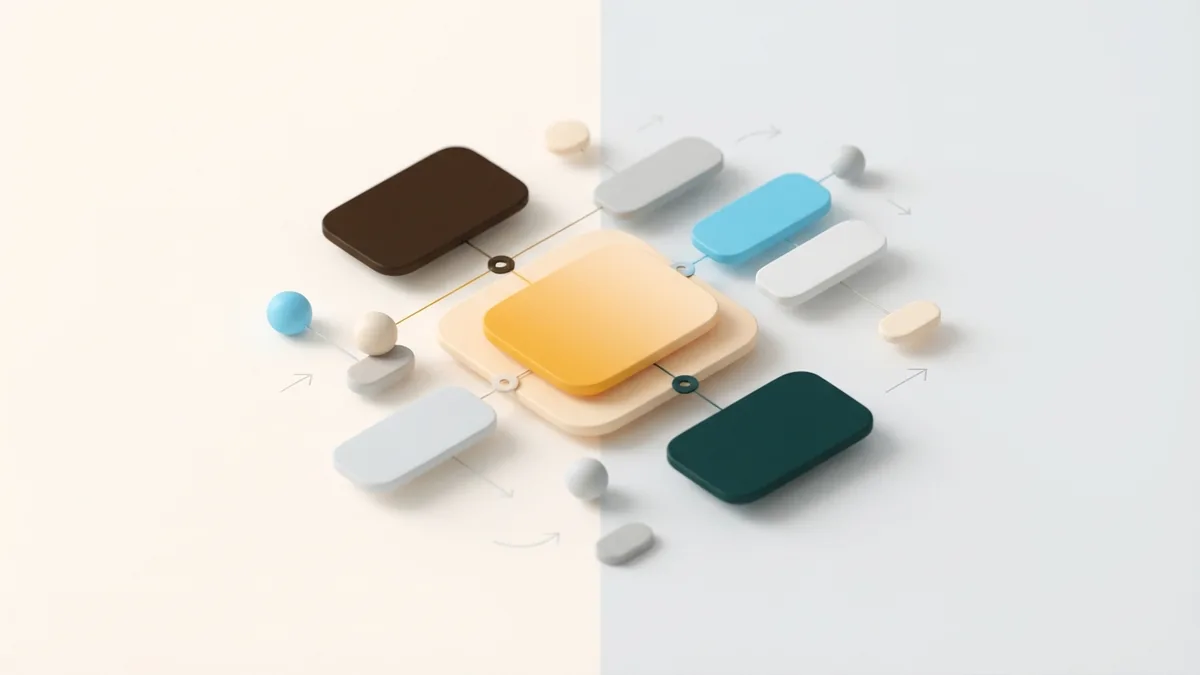 Abstract topic map with connected cards for planning site pages