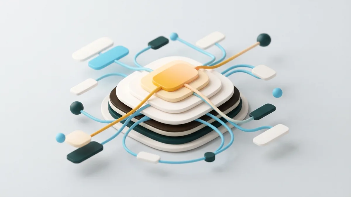 Abstract link hub gathering several rounded destination cards into one neat landing path