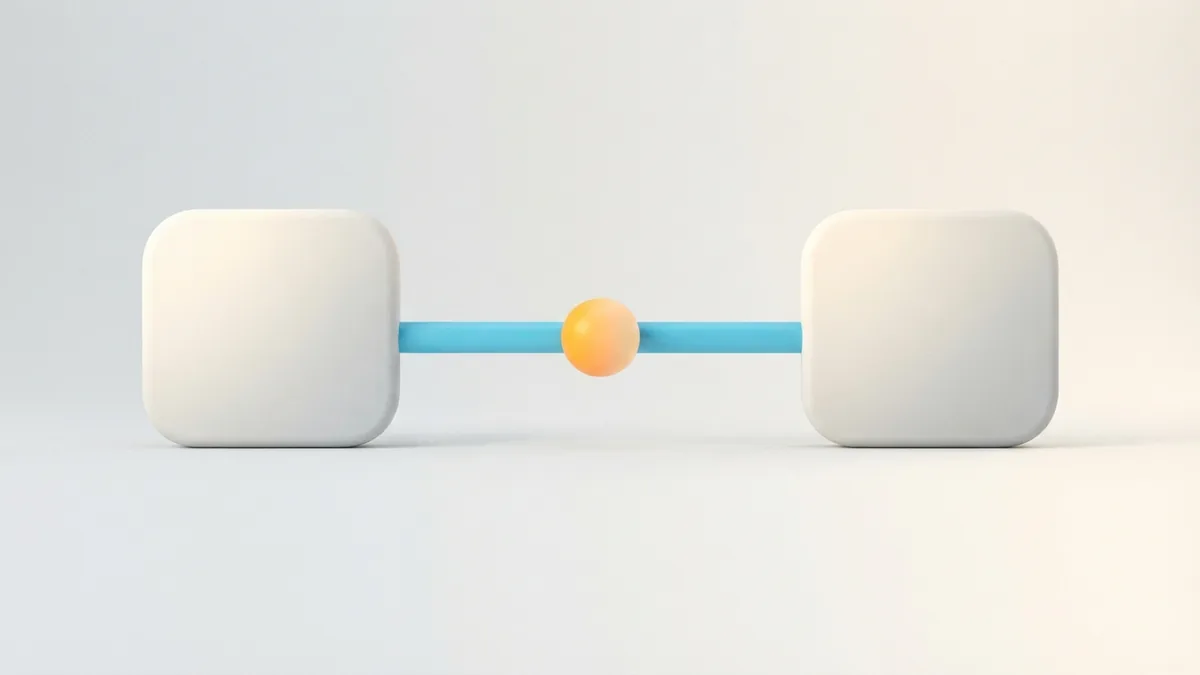 Two rounded profile shapes joined by a clean path with warm accent forms