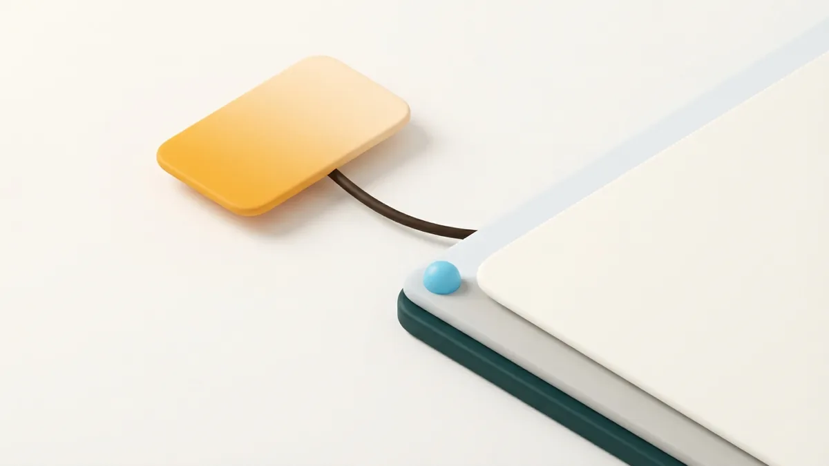 A simple rounded card connected to a larger landing page shape