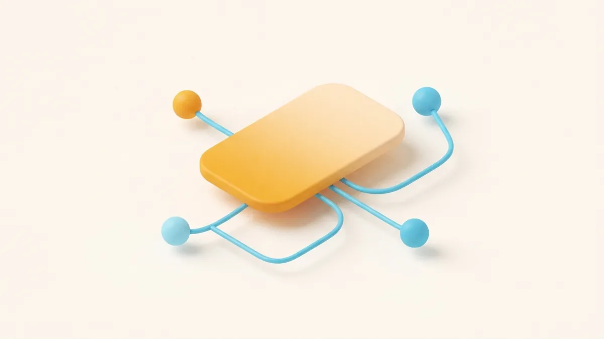An abstract digital contact card linked to several simple destination nodes