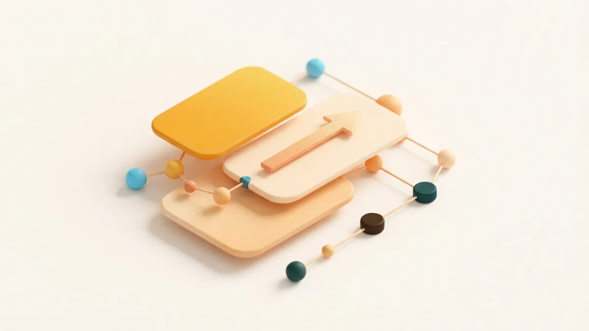 Brand bio structure concept Layered rounded cards and connected nodes showing a clear brand message structure