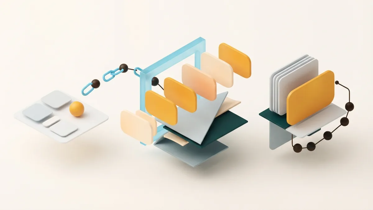 Abstract connected cards showing a simple step-by-step profile planning flow