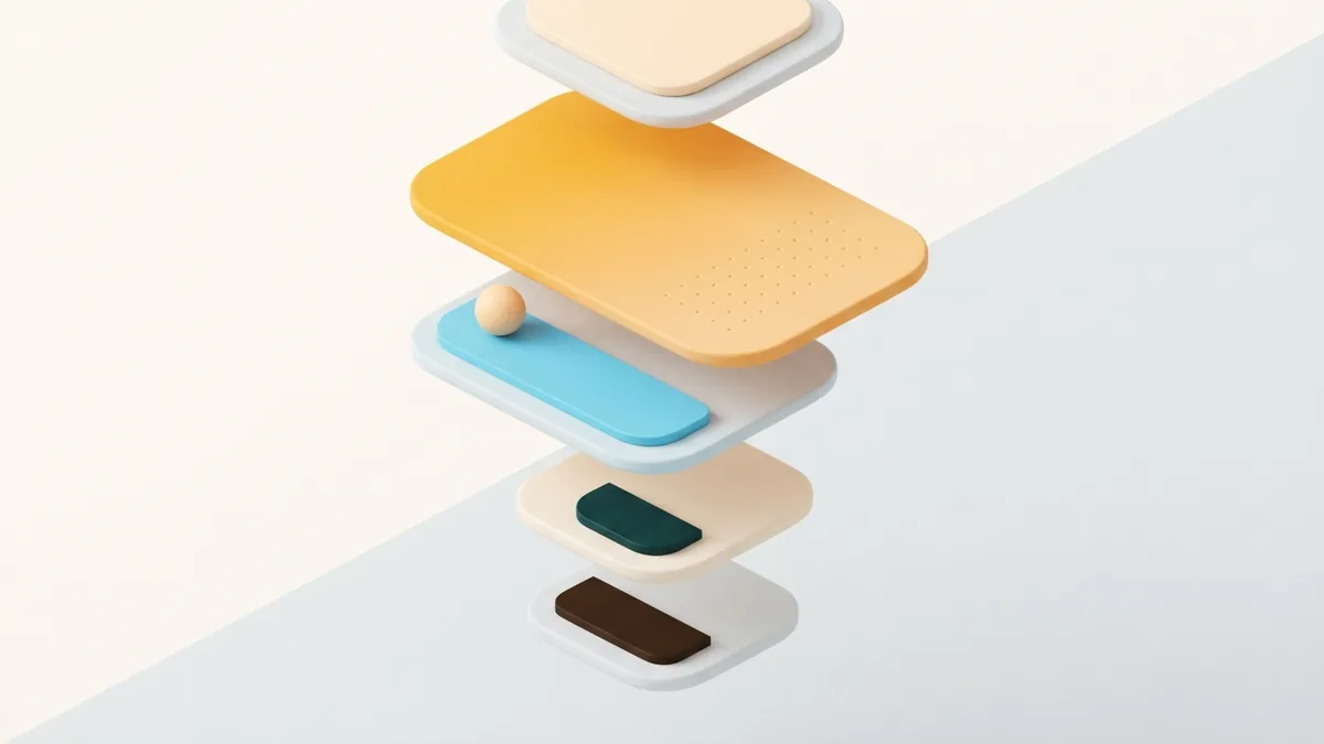 Layered rounded planes represent adding clear breaks between profile bio sections