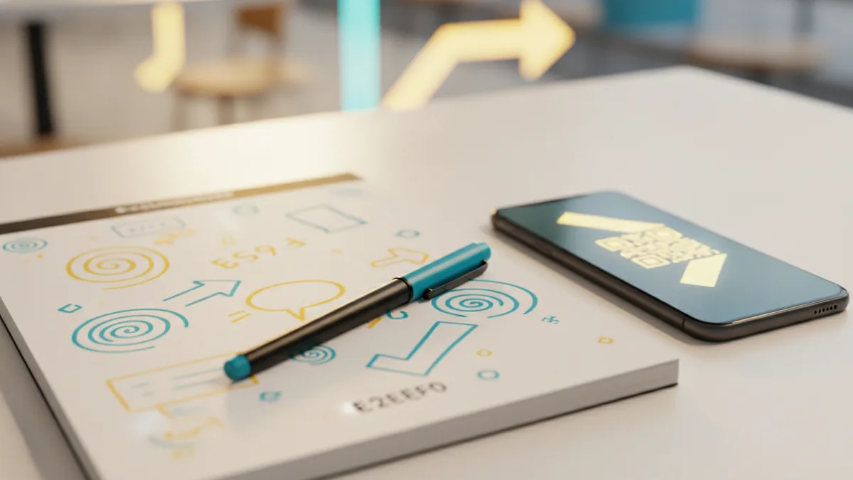 Brainstorming humor Notebook and pen near a phone, showing a brainstorming session for a funny bio