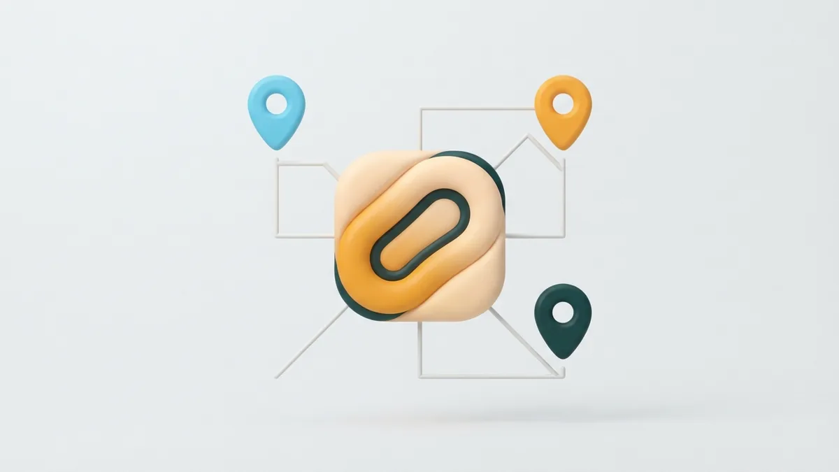 A central link tile connected to location pins for several business branches