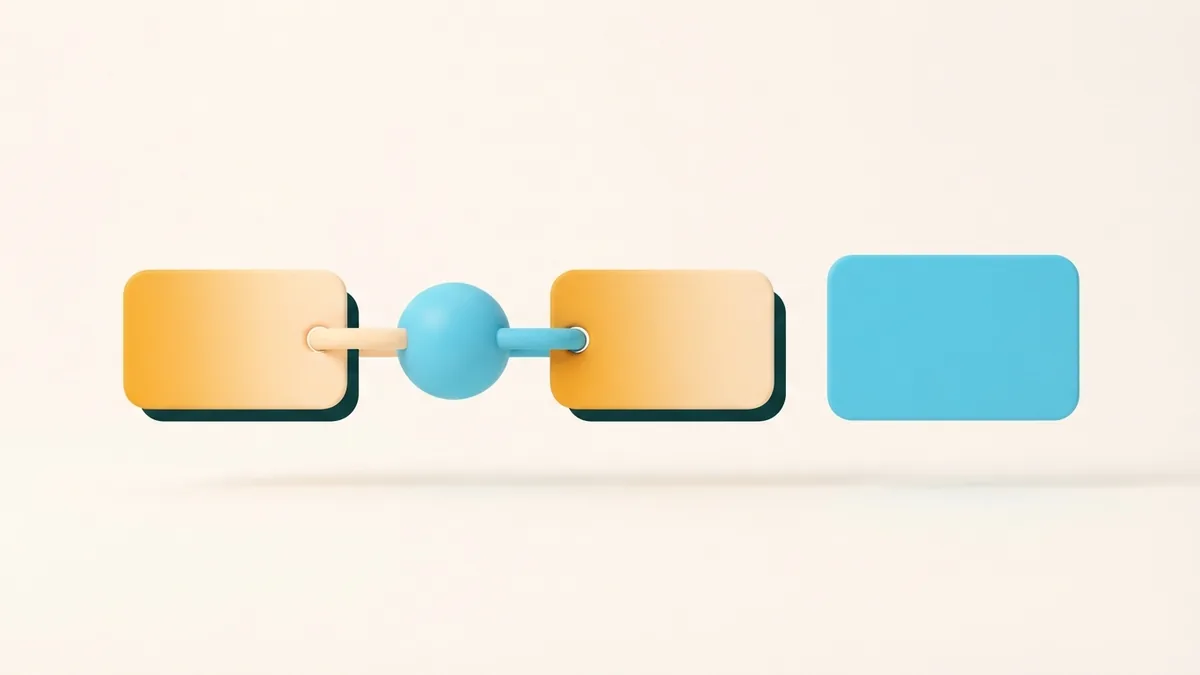 Simple geometric path linking a profile card to a community form