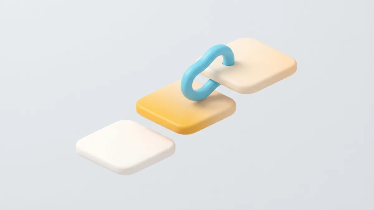 A simple path for adding a link Rounded planes and a cyan link shape showing a simple profile setup path