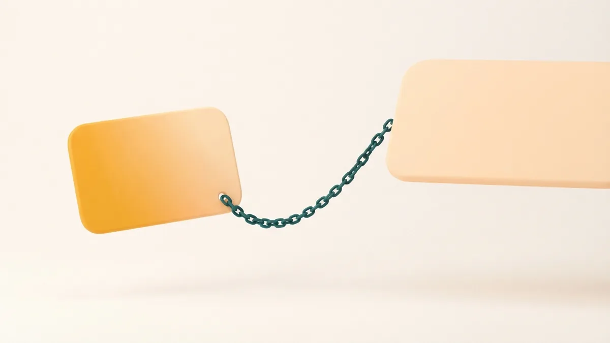 Abstract rounded cards linked by a chain for adding a profile website link