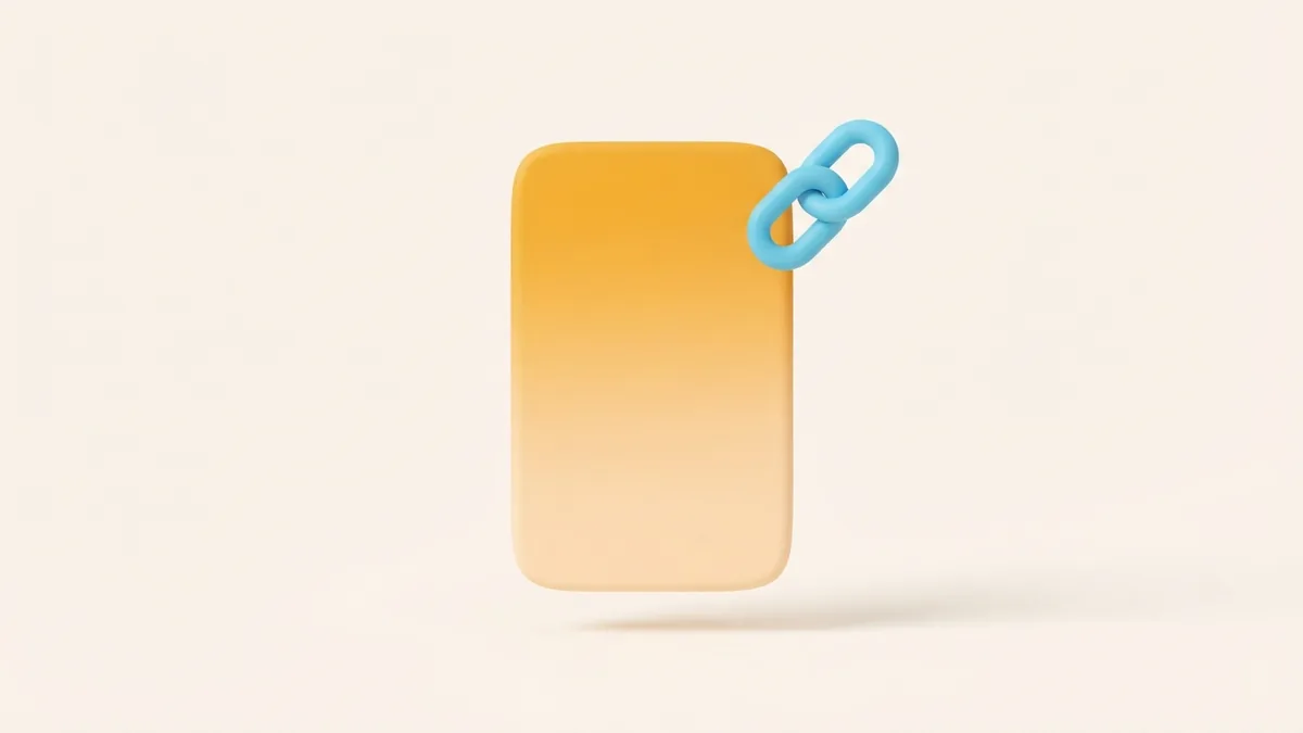 Minimal blank mobile-shaped card beside a link symbol on a warm light background