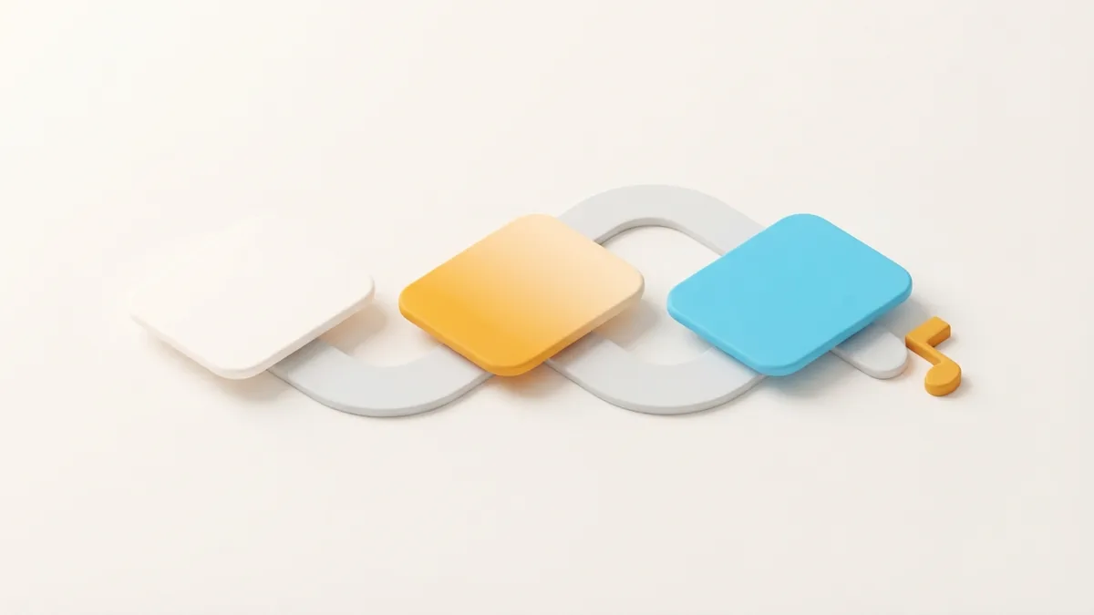 Linked rounded shapes represent the steps for adding music to an Instagram profile