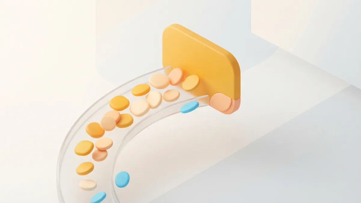 Rounded chips flowing toward a single card, illustrating the process of creating and choosing styled text