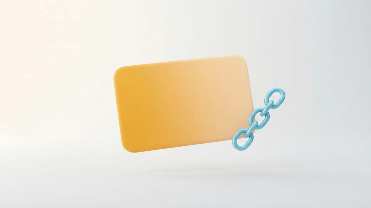 A rounded profile card beside a simple chain link on a warm neutral background