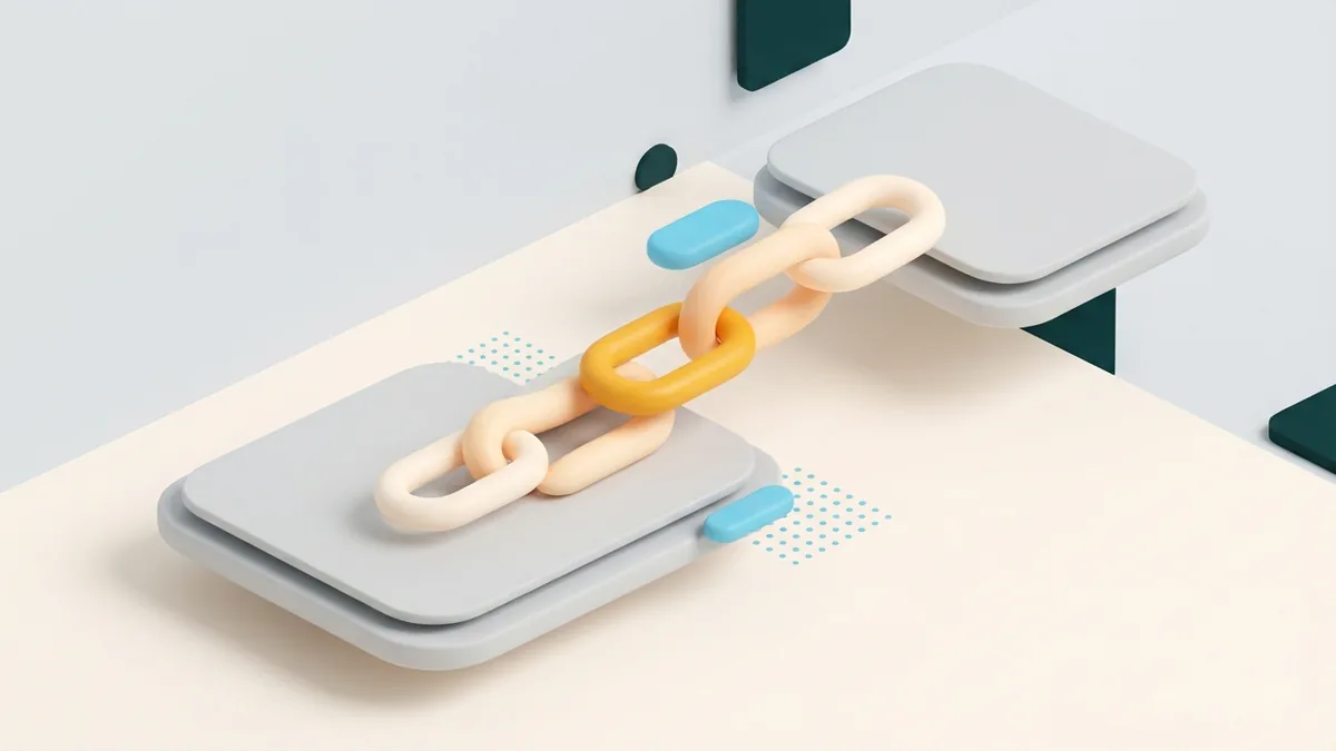 Abstract link chips leading from one content card to another with clear direction