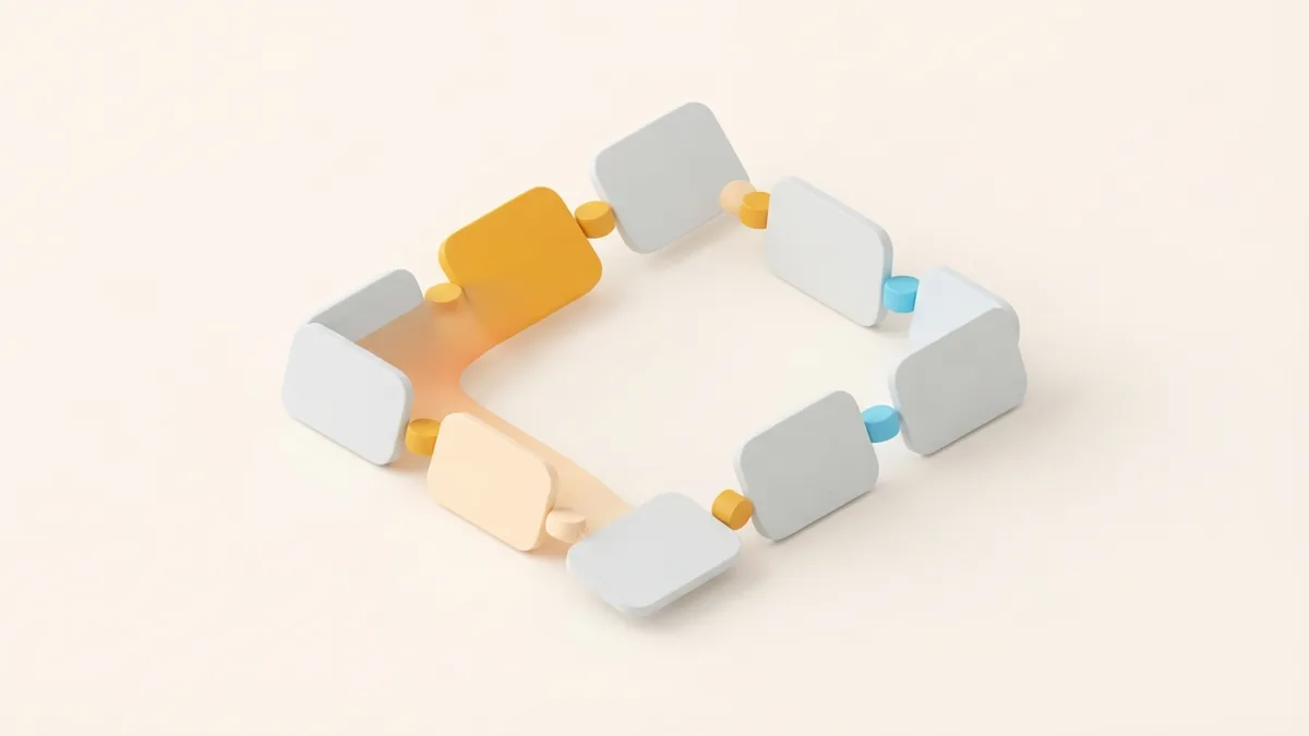 Abstract connected page cards arranged in a loop for checking site links