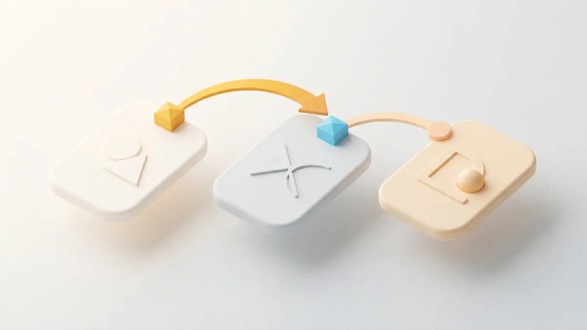 Rounded cards and connected shapes representing a simple font style creation process