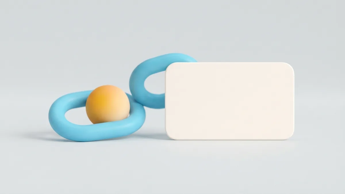 Simple chain link and rounded card representing a profile link and visual accents