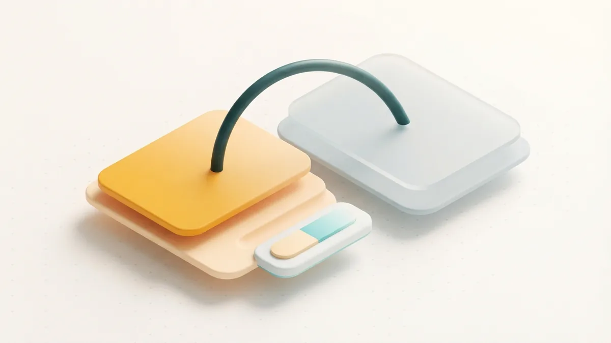Layered abstract cards showing a simple path from a TikTok profile to a web page