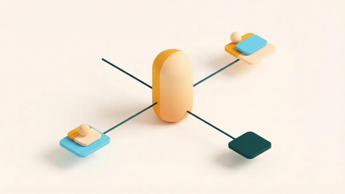 Abstract link hub connecting several destinations on a light neutral background