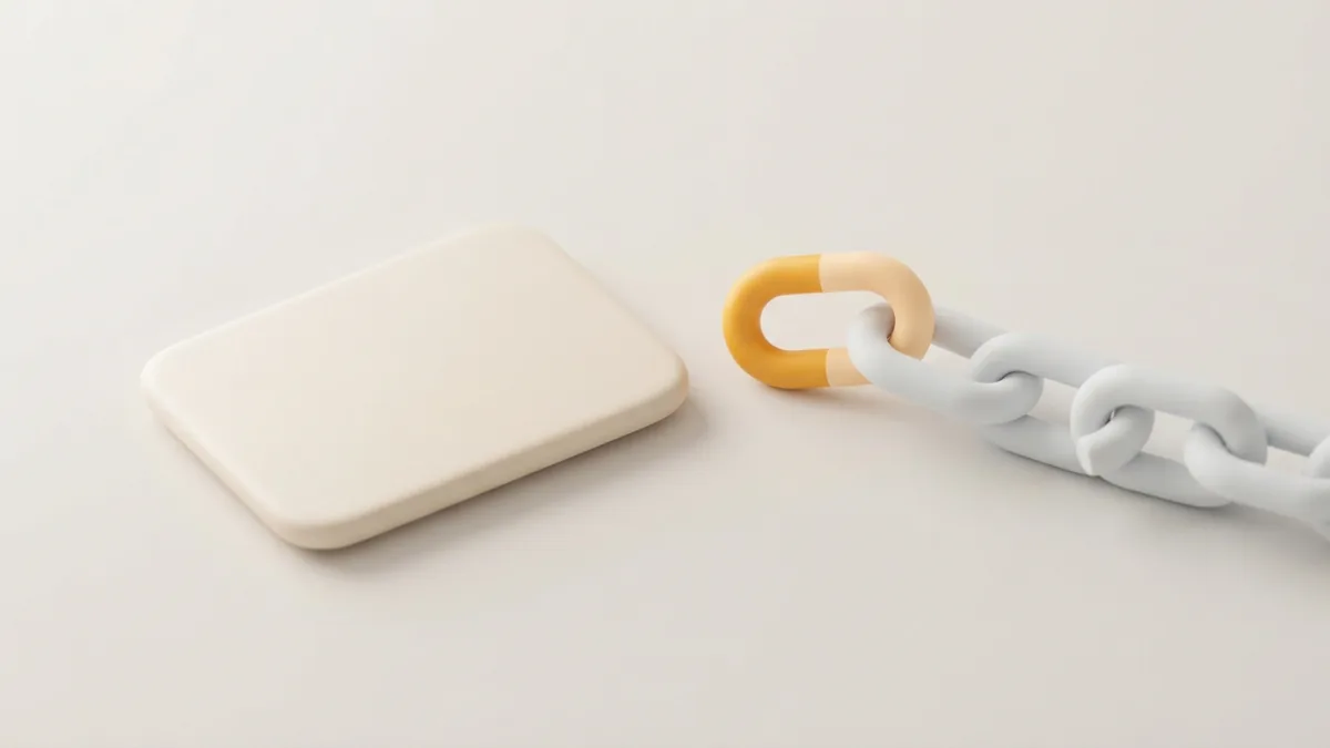 Removing a profile link Clay chain link separating from a rounded card in warm minimal colours