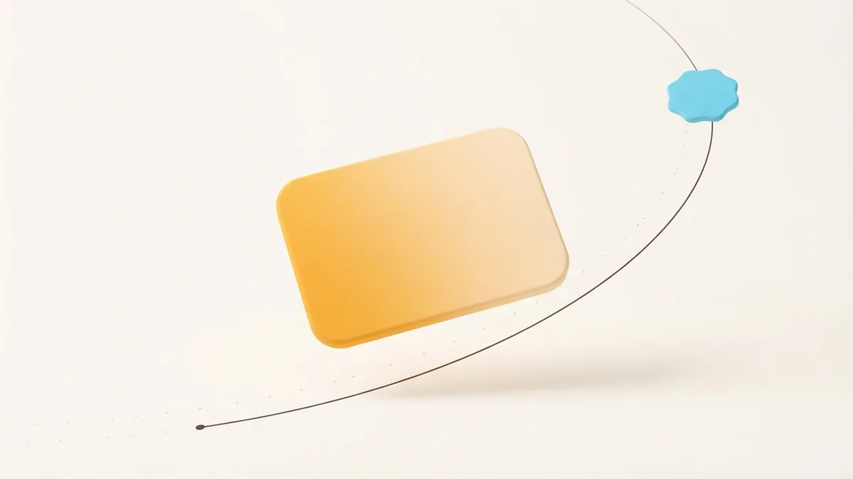 Hide the profile badge Rounded profile card with a badge moving away in a clean warm abstract scene