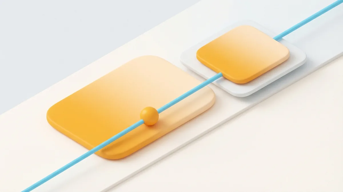Comparing profile layouts across device views Two rounded panels compare profile layouts across devices with connected geometric shapes