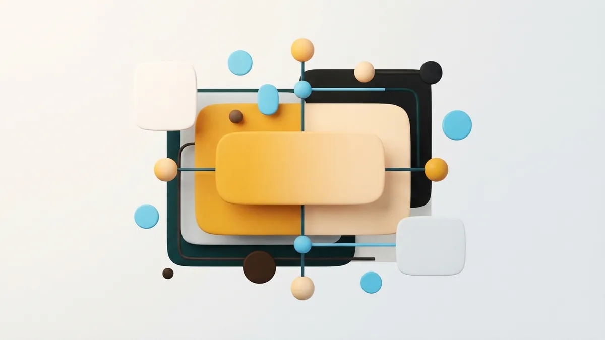 Abstract proof and skills concept with connected rounded tiles and warm accents