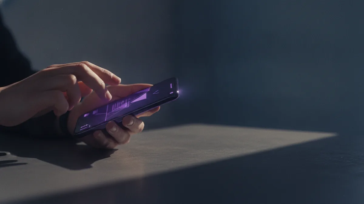 Hands using a smartphone to add a website link in a profile.