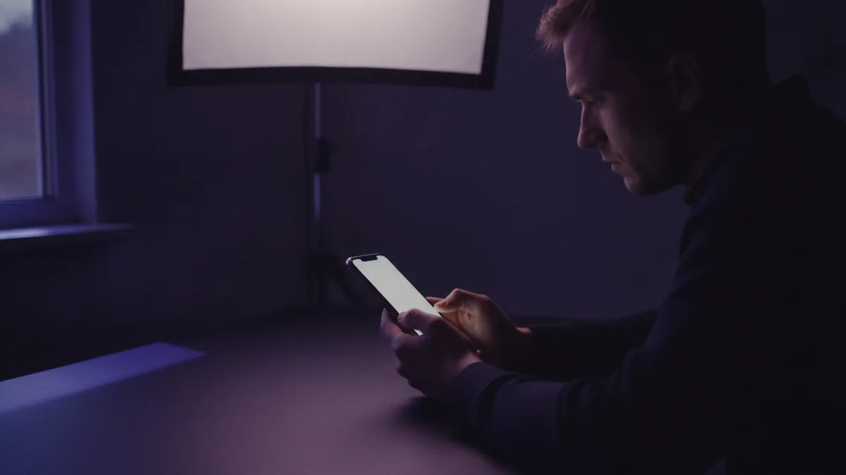 Creator troubleshooting TikTok settings on a phone in a calm room.