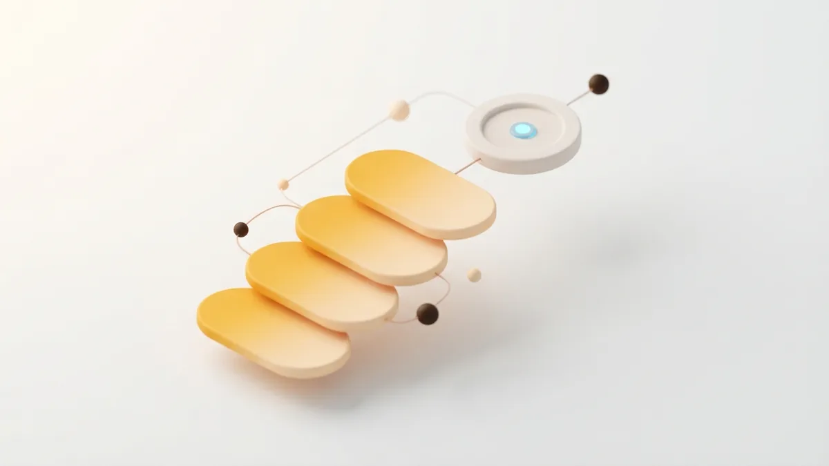 Simple path to a profile link Layered clay cards create a simple path toward a connected link node