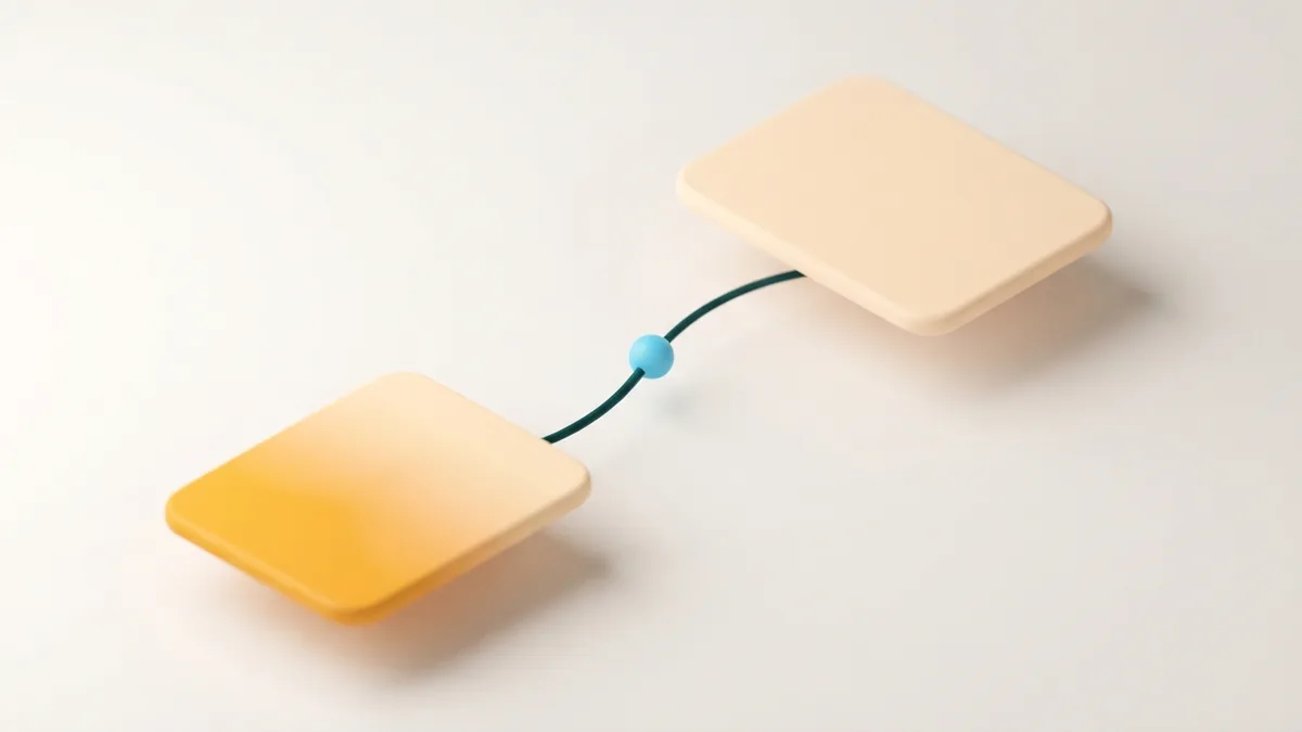 Two rounded social profile cards joined by a curved link on a light neutral field