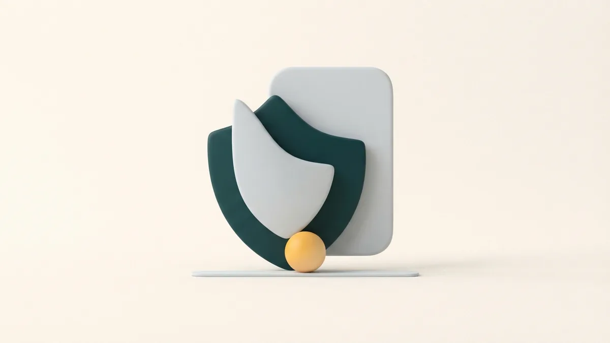 Layered rounded forms suggest a protected profile on a warm light background