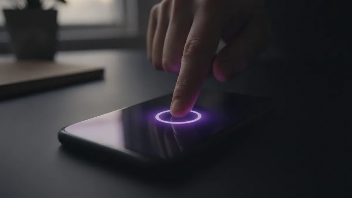 Primary action button focus Hand about to tap a main action area on a phone