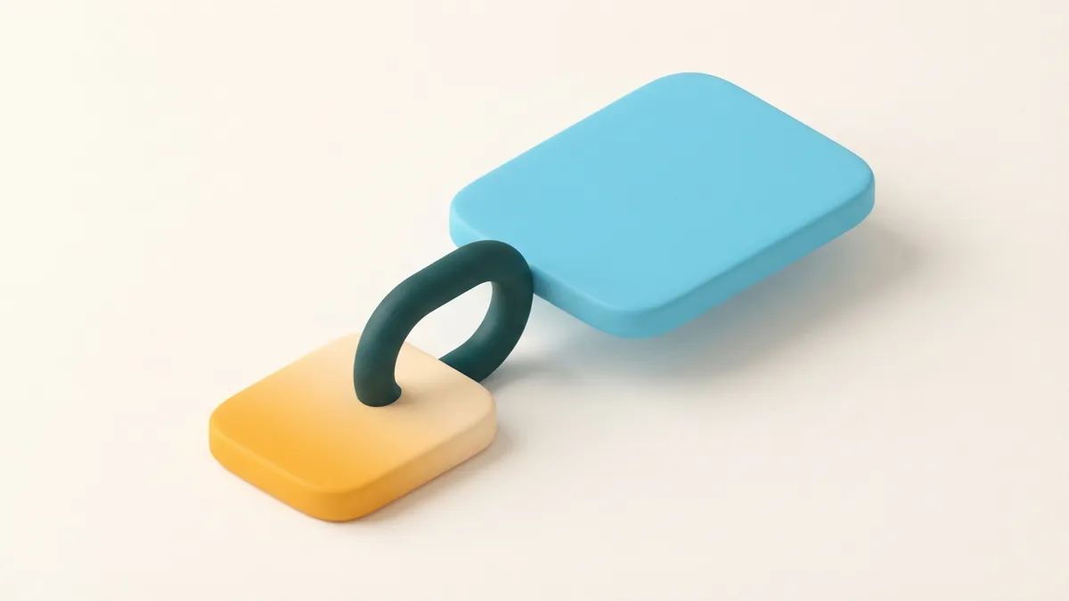 A simple chain shape connects a profile card to a larger web destination card