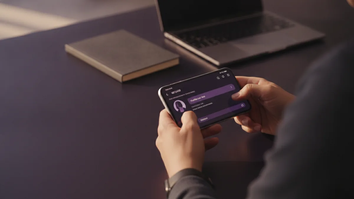 Add your LinkedIn profile link Hand holding a smartphone while editing a social profile link in a bright workspace