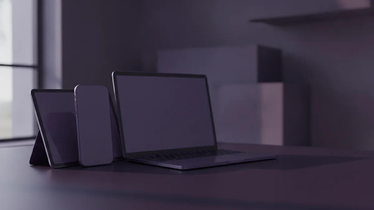 Several connected devices arranged on a desk to represent a strong online presence