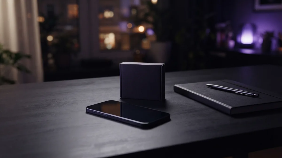 Shop link alternatives Small retail package and smartphone placed on a simple home desk