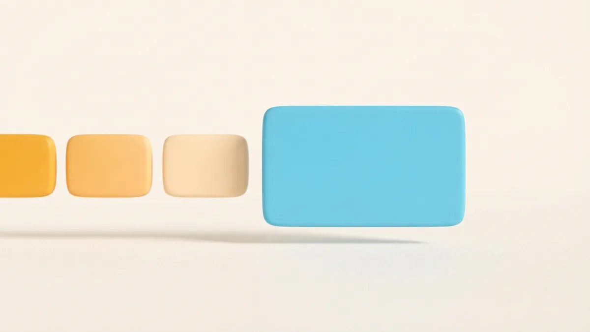 Rounded shapes arranged in a simple path toward a larger card