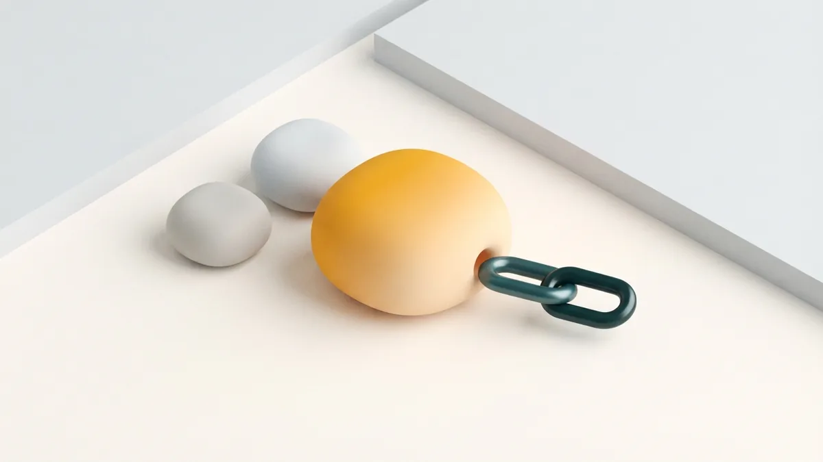 Abstract rounded forms and chain connector showing the steps before adding a link