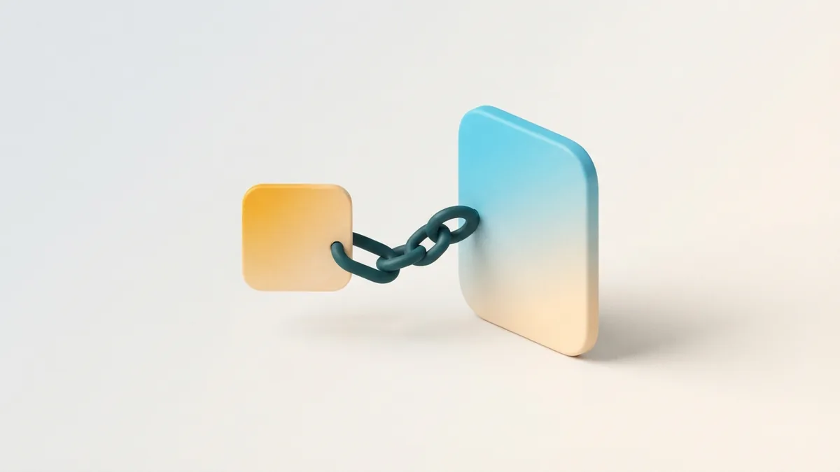 A link checked before it is shared Clay link chain joining a small profile card to a larger destination card