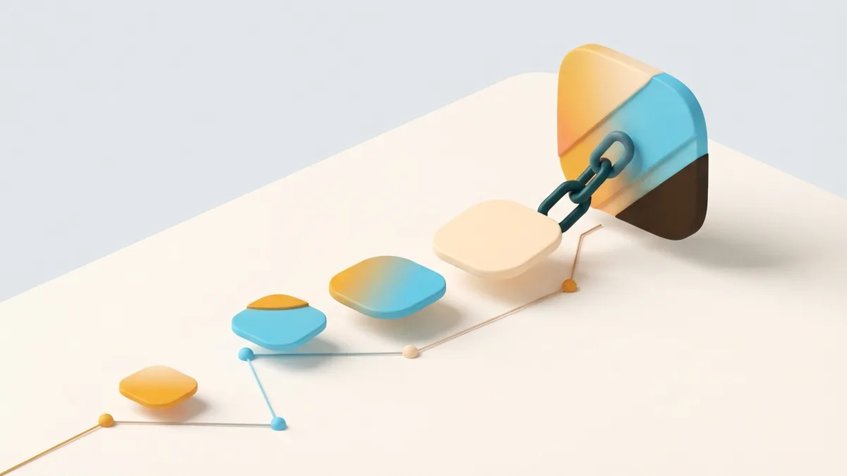 Rounded cards arranged along a simple path toward a featured campaign destination