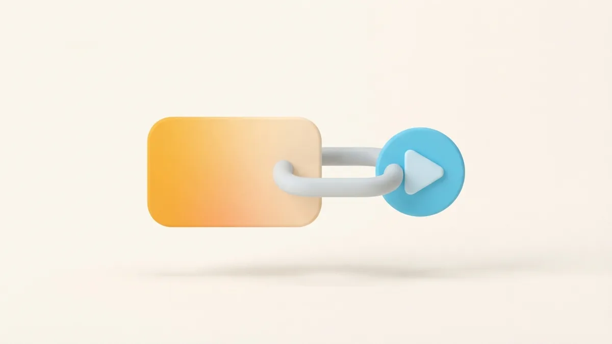 Two minimal rounded cards linked together with a small video play shape
