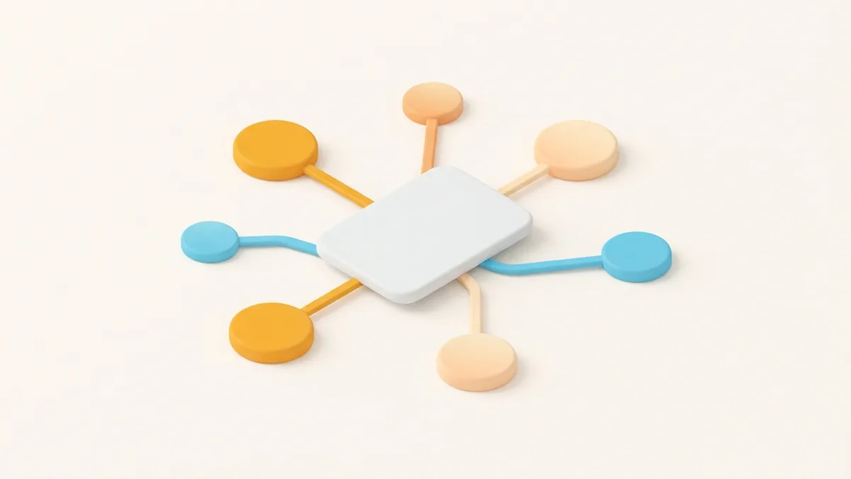 Showcase the value of multiple bio links Five abstract link nodes branching from one rounded card to represent multiple Instagram bio links