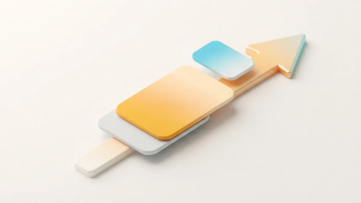 Abstract layered cards and upward arrow representing optimized Instagram bio link choices