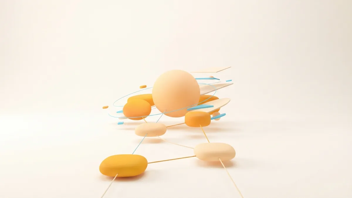 Focused links build stronger profile context Rounded clay topic chips forming a focused path toward one central sphere