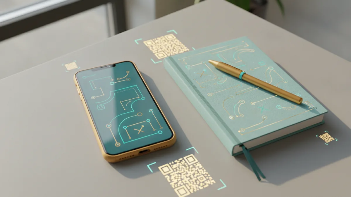 Why cross-promotion matters Planning social profile links with a phone and notebook